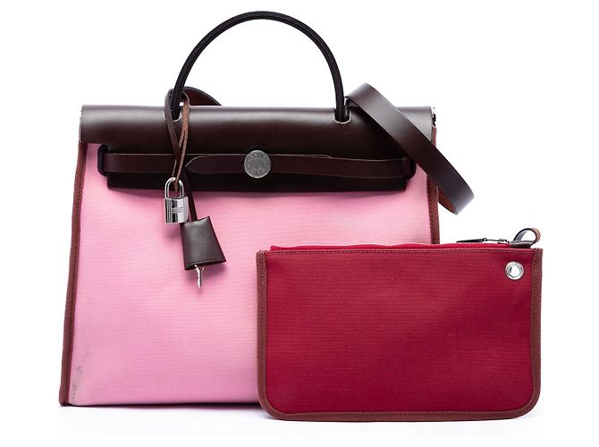 Hermès Pink Toile Verso Herbag Zip 31 Rosa - vista 7