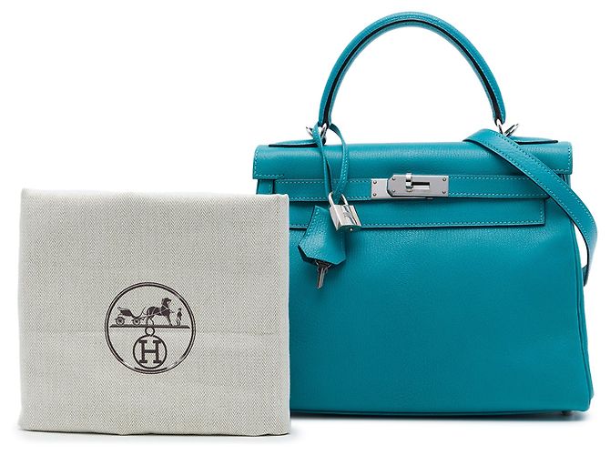 Hermès Blue Chevre Mysore Kelly II Retourne 28 Turchese - vista 7