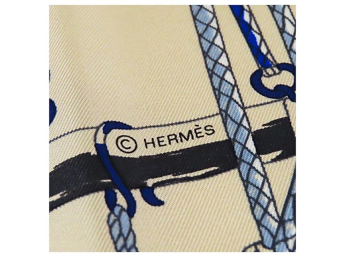 Foulard di seta Hermès Blue Passementerie Quadri 90 - vista 3
