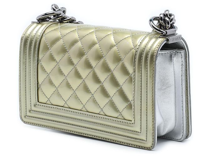 Chanel Gold Small Bicolor Quilted Metallic Patent Boy Flap D'oro - vista 2