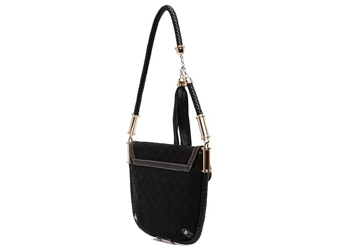 Borsa a tracolla con patta Gucci Black Small GG Canvas Britt Tassel Nero - vista 2