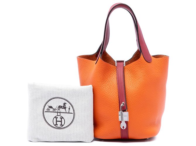 Hermès Orange Bicolor Clemence and Swift Picotin Lock 18 Laranja - vista 7