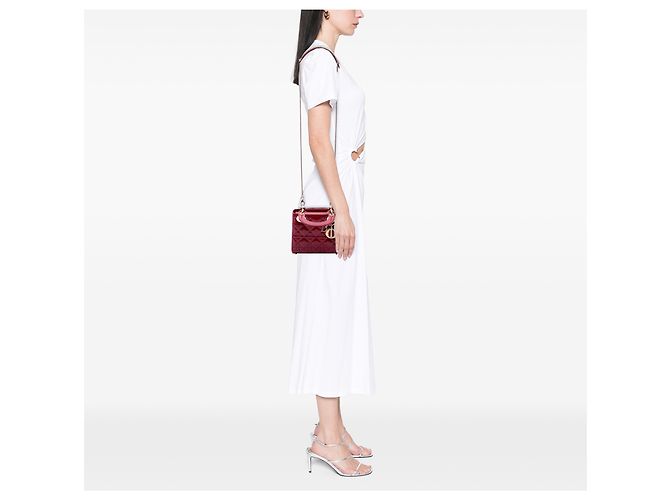 Dior Red Mini Patent Cannage Lady Dior Rosso Bordò - vista 6