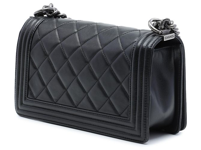 Chanel Black Old Medium Quilted Lambskin Boy Flap Nero - vista 2