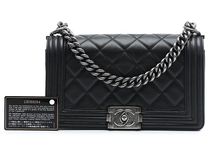 Chanel Black Old Medium Quilted Lambskin Boy Flap Nero - vista 7