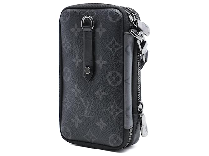 Louis Vuitton Black Monogram Eclipse Reverse Double Phone Pouch Nero - vista 2