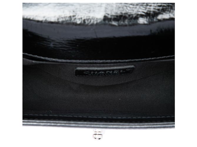 Chanel Black Small Quilted Crinkled Patent Boy Flap Noir - vue 4