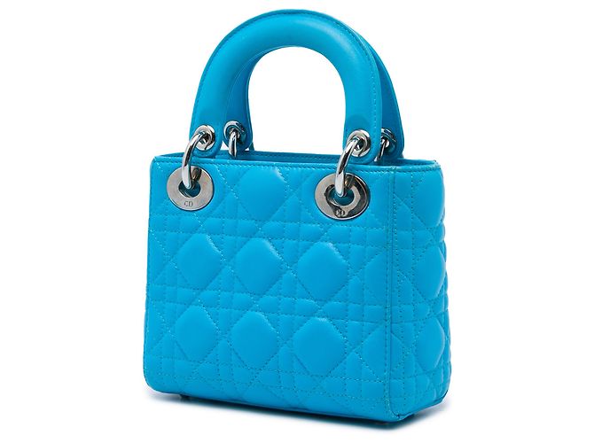 Dior Blue Mini Lambskin Cannage Lady Dior - vista 2