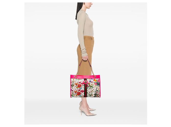Borsa Tote Gucci Rajah Flora Large in tela bianca - vista 6