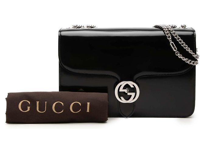 Gucci Borsa a Tracolla Media in Vernice Nera con G Intrecciate Nero - vista 7