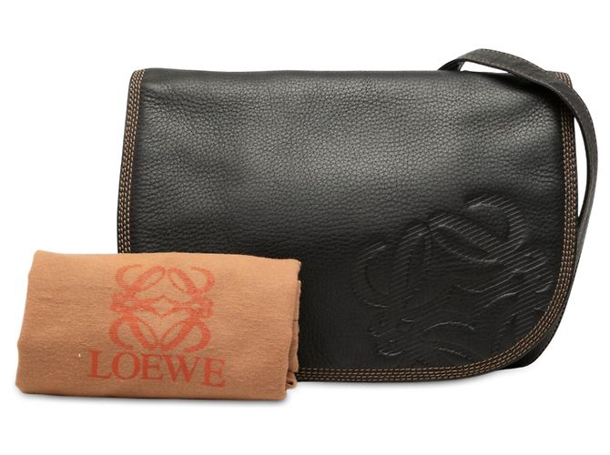 Borsa a tracolla con patta Anagram in pelle nera LOEWE Nero - vista 7