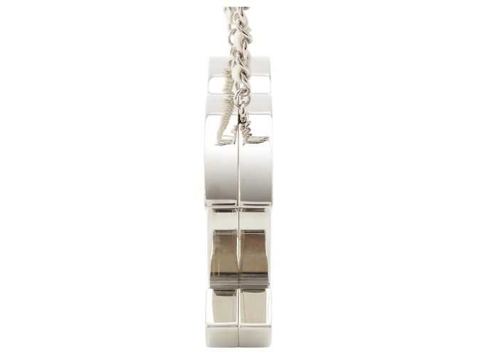 Collana Specchio Chanel CC in Ottone e Pelle d'Agnello Argentata Argento - vista 3
