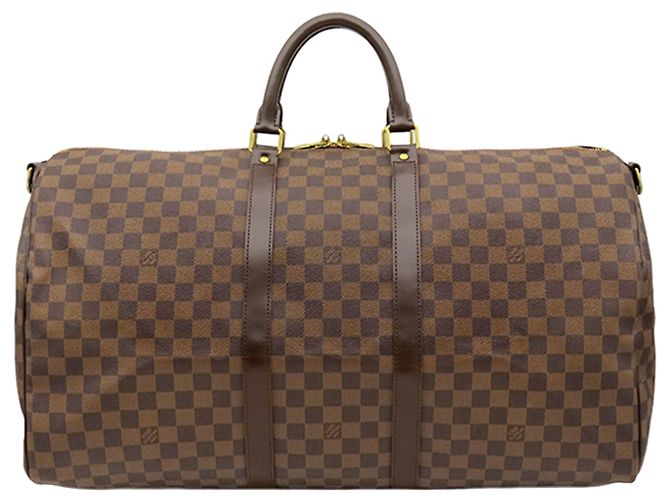 Louis Vuitton Brown Damier Ebene Keepall Bandouliere 55 Marrone - vista 3