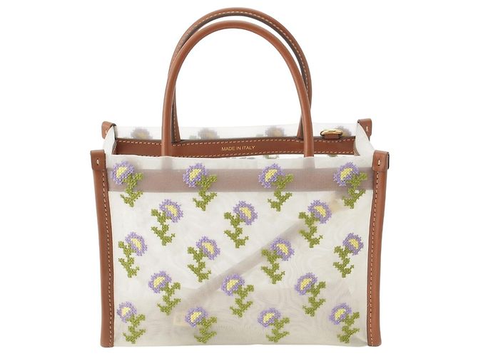 Sac à main Miu Miu en maille brodée avec garnitures en cuir blanc - vue 2