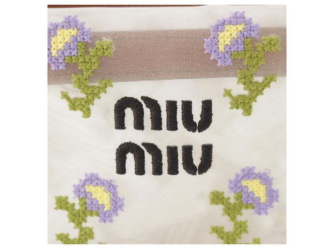 Sac à main Miu Miu en maille brodée avec garnitures en cuir blanc - vue 5