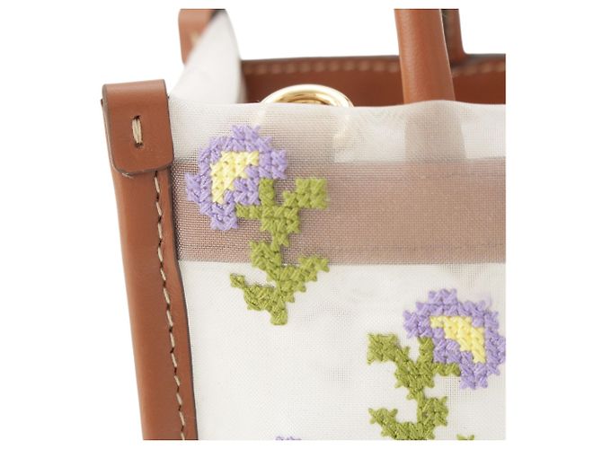 Sac à main Miu Miu en maille brodée avec garnitures en cuir blanc - vue 6
