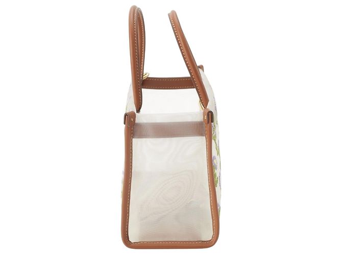 Sac à main Miu Miu en maille brodée avec garnitures en cuir blanc - vue 9