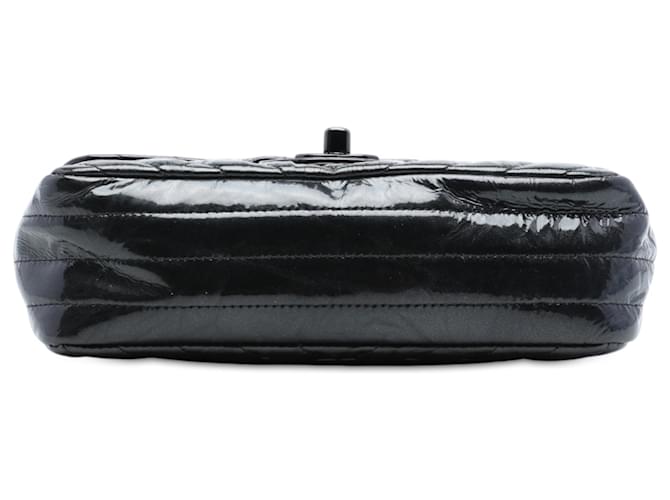 Chanel Mini Rectangular Classic Chevron Crumpled Patent So Black Single Flap Nero - vista 3