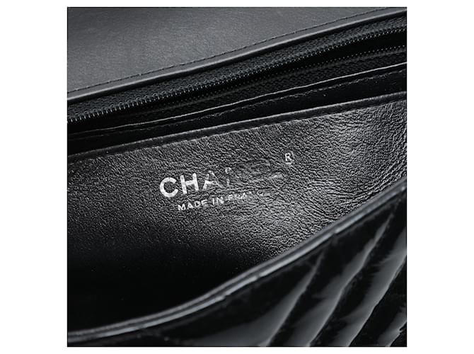 Chanel Mini Rectangular Classic Chevron Crumpled Patent So Black Single Flap Nero - vista 5