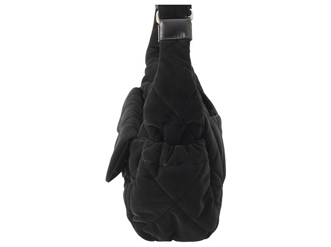 Borsa Bowling Chanel in nylon effetto velluto matelassé Large CC Nera Nero - vista 4