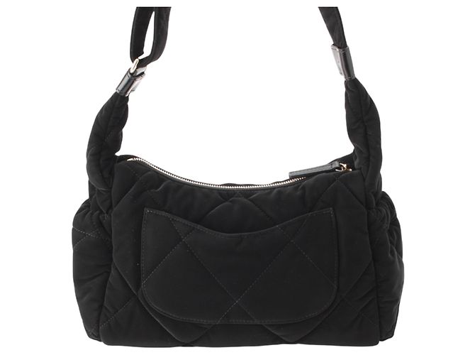 Borsa Bowling Chanel in nylon effetto velluto matelassé Large CC Nera Nero - vista 5