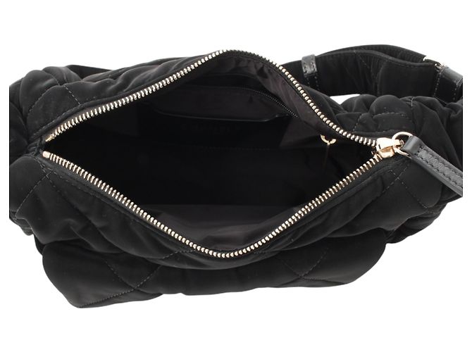 Borsa Bowling Chanel in nylon effetto velluto matelassé Large CC Nera Nero - vista 7