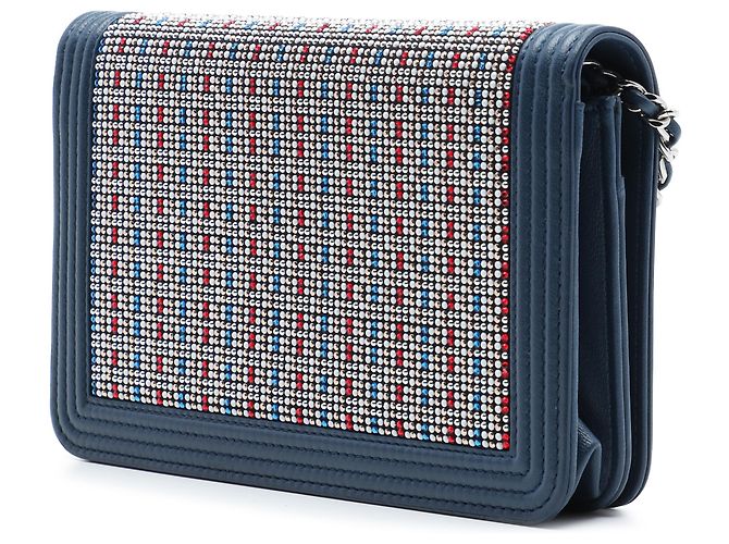 Portafoglio Chanel Boy Wallet On Chain in pelle d'agnello blu con cristalli Blu navy - vista 2