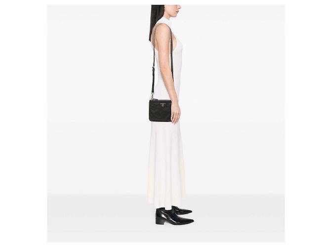 Prada Borsa crossbody a doppia zip in Vitello Phenix nero - vista 6