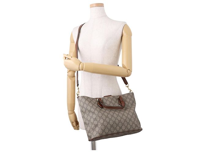 Gucci GG Supreme Leder-Tote-Bag Braun Beige - Ansicht 5