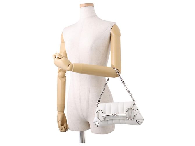 Borsa a mano piccola in pelle Gucci Horsebit Chain Bianco - vista 4