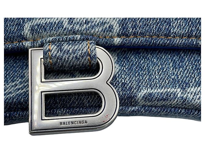 Borsa a mano Balenciaga Hourglass BB Monogram Small Blu - vista 14
