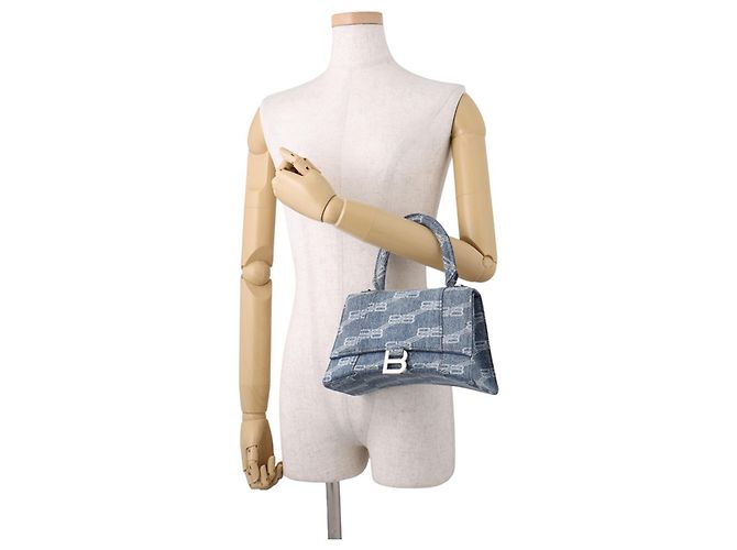 Borsa a mano Balenciaga Hourglass BB Monogram Small Blu - vista 4