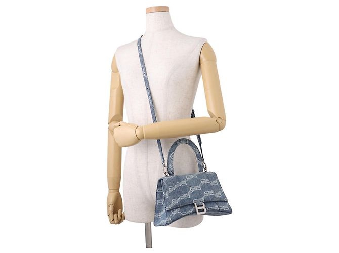 Borsa a mano Balenciaga Hourglass BB Monogram Small Blu - vista 5