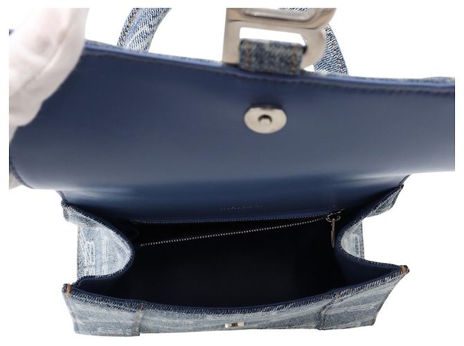 Borsa a mano Balenciaga Hourglass BB Monogram Small Blu - vista 6