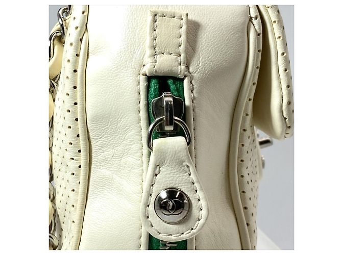Borsa a tracolla con catena Chanel verde e bianca Bianco - vista 5