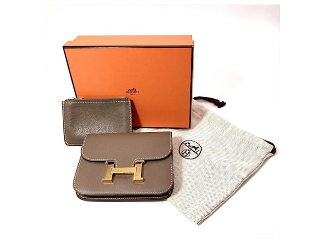 Hermès Cartera bi-fold Hermes Constance Slim Castaño Gris pardo - vista 12