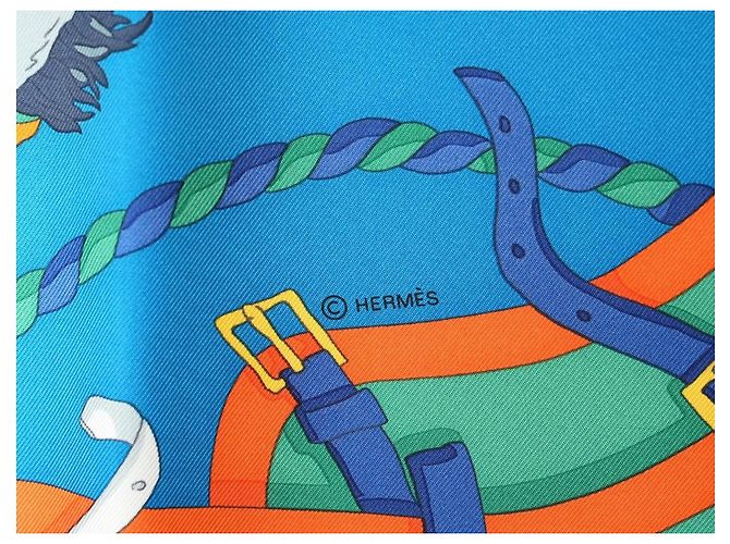 Hermès Ronds de Marche 90 cm Seidentuch - Blau Weiß Grün Orange - Ansicht 10