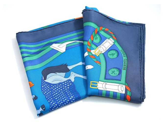 Hermès Ronds de Marche 90 cm Seidentuch - Blau Weiß Grün Orange - Ansicht 11