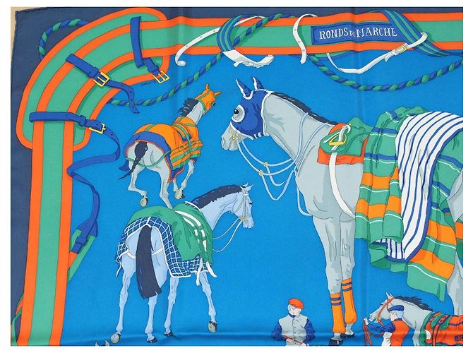 Hermès Ronds de Marche 90 cm Seidentuch - Blau Weiß Grün Orange - Ansicht 2