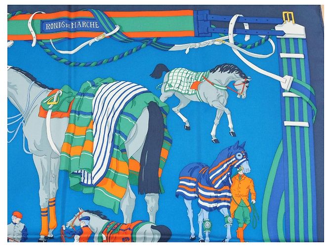 Hermès Ronds de Marche 90 cm Seidentuch - Blau Weiß Grün Orange - Ansicht 3