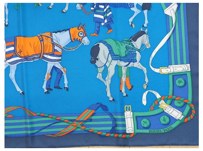 Hermès Ronds de Marche 90 cm Seidentuch - Blau Weiß Grün Orange - Ansicht 4