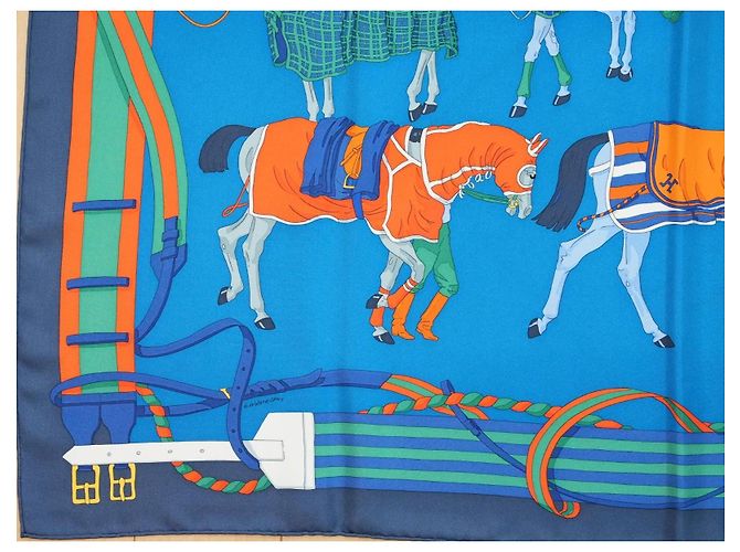 Hermès Ronds de Marche 90 cm Seidentuch - Blau Weiß Grün Orange - Ansicht 5
