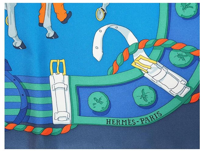 Hermès Ronds de Marche 90 cm Seidentuch - Blau Weiß Grün Orange - Ansicht 7