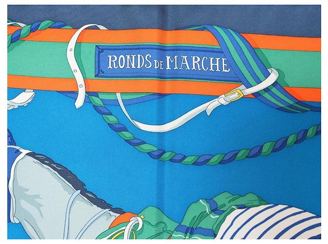 Hermès Ronds de Marche 90 cm Seidentuch - Blau Weiß Grün Orange - Ansicht 8