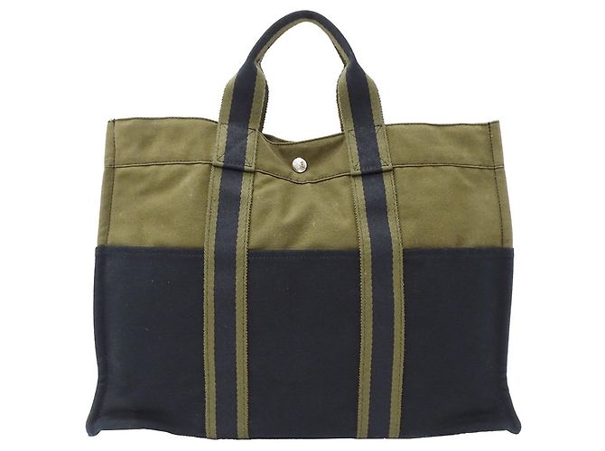 Hermès Borsa Hermes Fourre-Tout Tote MM Verde Cachi Blu navy - vista 2