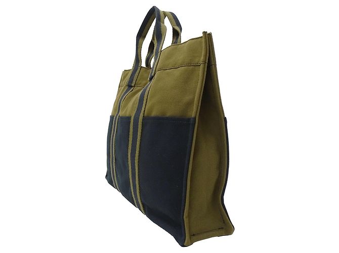 Hermès Borsa Hermes Fourre-Tout Tote MM Verde Cachi Blu navy - vista 4