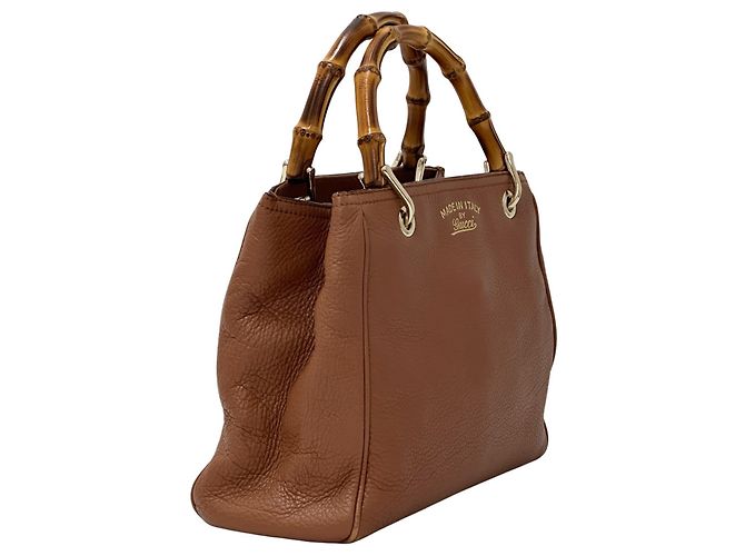 Borsa a mano in pelle Gucci Bamboo Marrone - vista 3