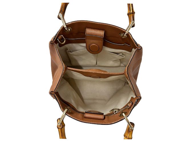 Borsa a mano in pelle Gucci Bamboo Marrone - vista 5