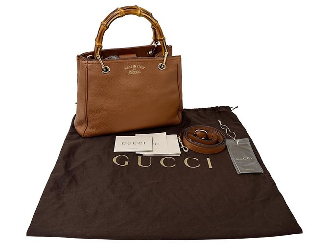 Borsa a mano in pelle Gucci Bamboo Marrone - vista 7