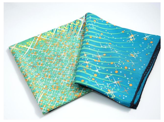 Hermès Magic Kelly Dimitri Rybaltchenko 90cm Seidentuch Blau Grün Weiß Orange Gelb - Ansicht 11